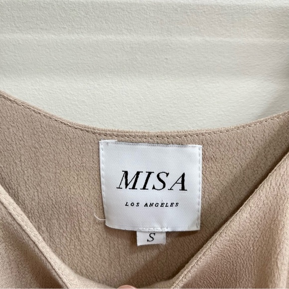 Misa Los Angeles Emil Dress in Stone Tan Taupe Ruffle Off Shoulder Size Small - Picture 9 of 10